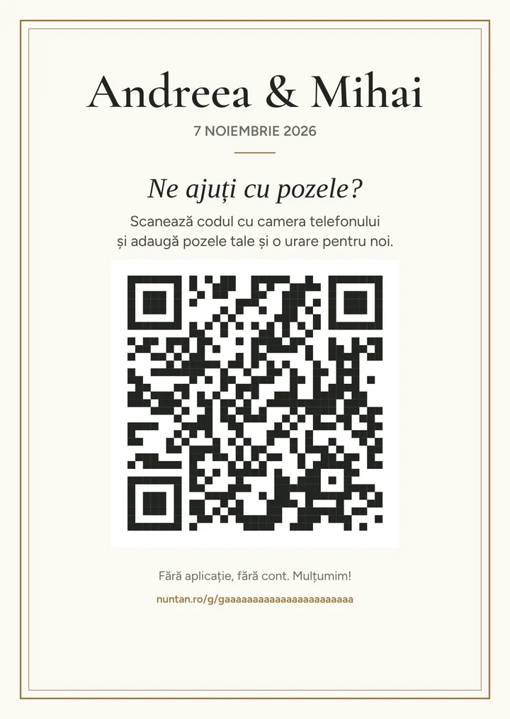 Cardul cu QR pentru galeria foto, de pus pe mese